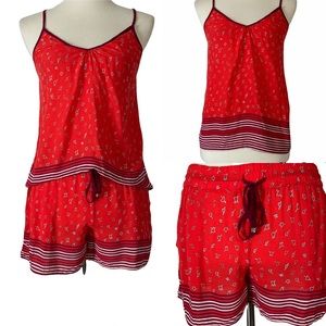Anthropologie Red Printed Cami & Shorts Pajama Set